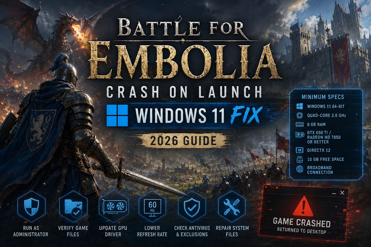 Battle for Embolia Crash on Launch Windows 11 Fix: 2026 Guide Battle for Embolia Crash on Launch Windows 11 Fix: 2026 Guide