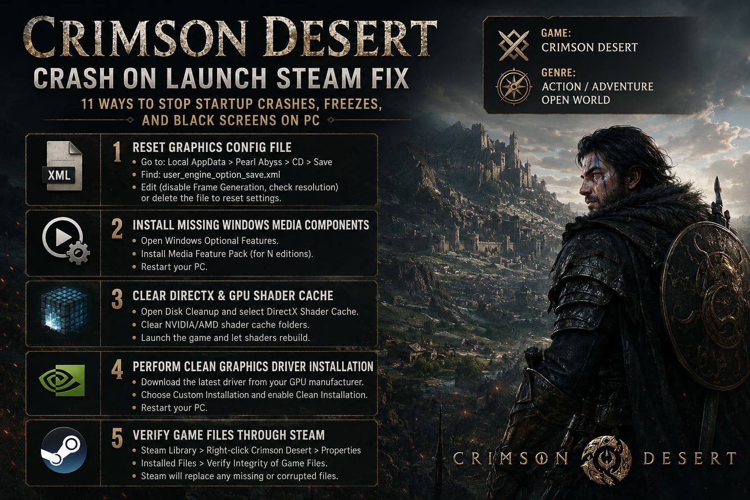 Crimson Desert Crash on Launch Steam Fix: 11 Ways to Stop Startup Crashes, Freezes, and Black Screens on PC Crimson Desert Crash on Launch Steam Fix: 11 Ways to Stop Startup Crashes, Freezes, and Black Screens on PC