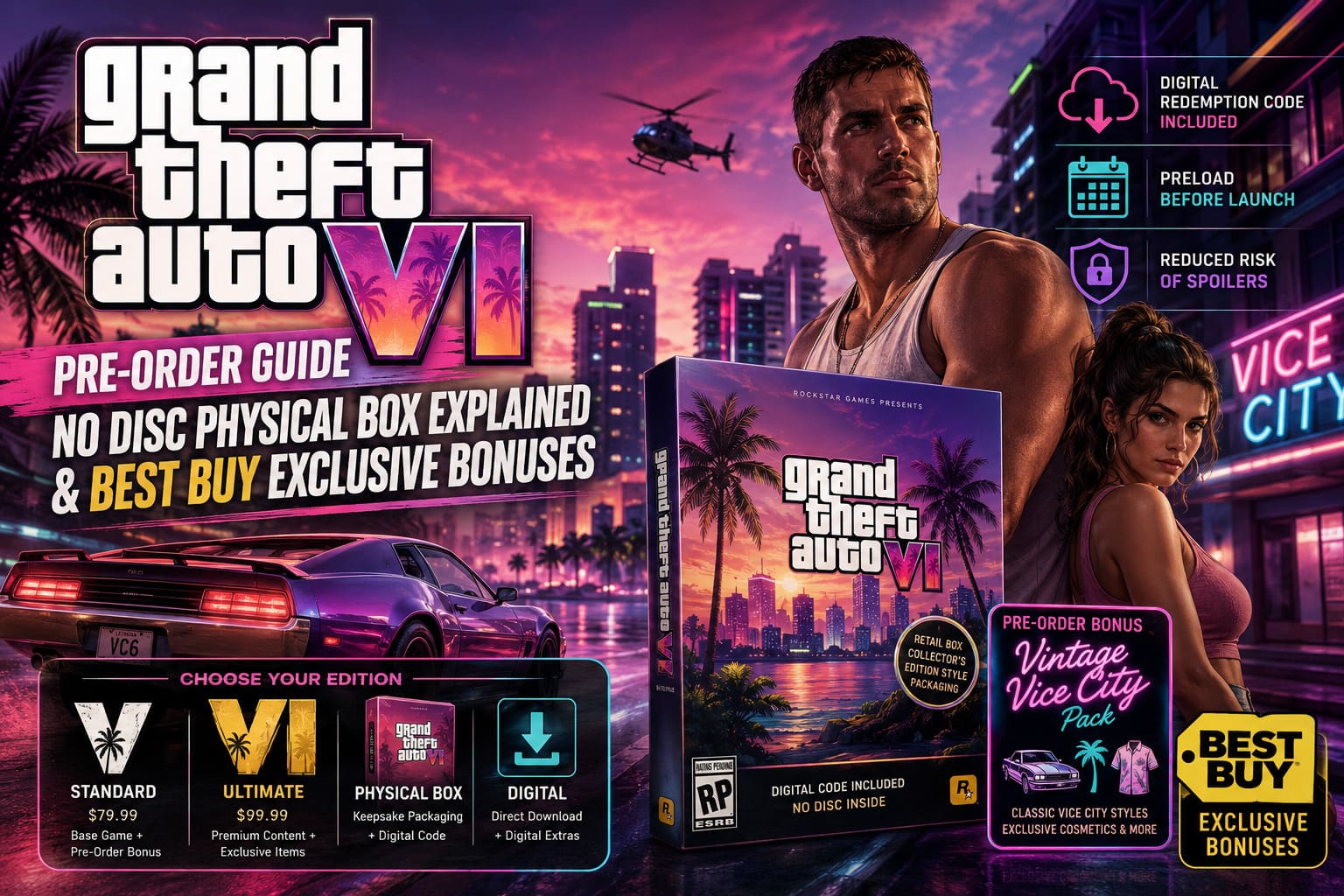 GTA 6 Pre-Order Guide: No Disc Physical Box Explained & Best Buy Exclusive Bonuses GTA 6 Pre-Order Guide: No Disc Physical Box Explained & Best Buy Exclusive Bonuses