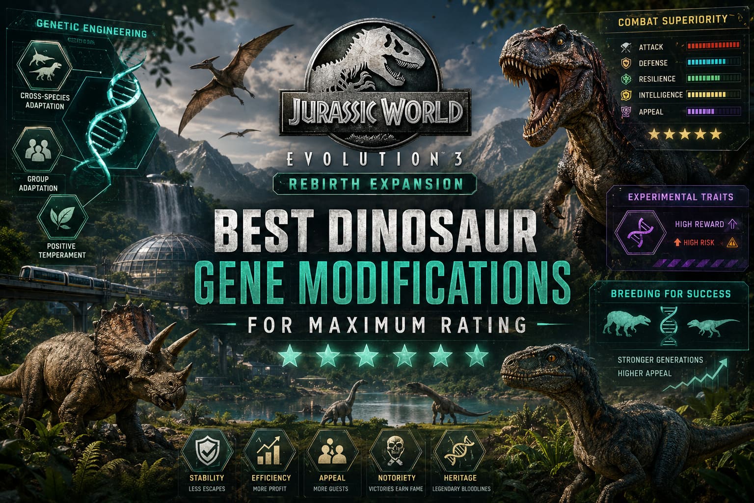 Jurassic World Evolution 3 Rebirth Expansion: Best Dinosaur Gene Modifications for Maximum Rating Jurassic World Evolution 3 Rebirth Expansion: Best Dinosaur Gene Modifications for Maximum Rating