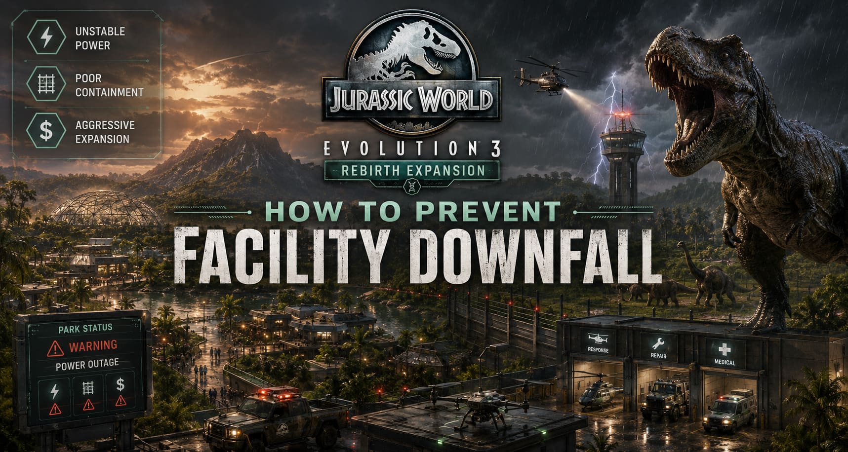 Jurassic World Evolution 3 Rebirth Expansion Guide: How to Prevent Facility Downfall Jurassic World Evolution 3 Rebirth Expansion Guide: How to Prevent Facility Downfall