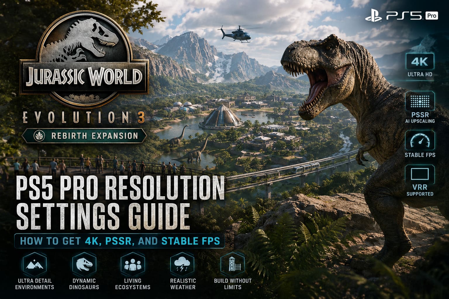 Jurassic World Evolution 3 Rebirth Expansion PS5 Pro Resolution Settings Guide: How to Get 4K, PSSR, and Stable FPS Jurassic World Evolution 3 Rebirth Expansion PS5 Pro Resolution Settings Guide: How to Get 4K, PSSR, and Stable FPS