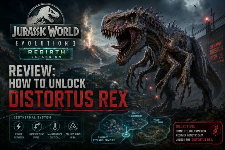 Jurassic World Evolution 3 Rebirth Expansion Review: How to Unlock Distortus Rex Jurassic World Evolution 3 Rebirth Expansion Review: How to Unlock Distortus Rex