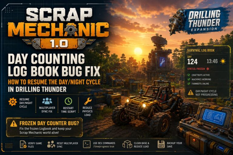 Scrap Mechanic 1.0 Day Counting Log Book Bug Fix: How to Resume the Day/Night Cycle in Drilling Thunder Scrap Mechanic 1.0 Day Counting Log Book Bug Fix: How to Resume the Day/Night Cycle in Drilling Thunder