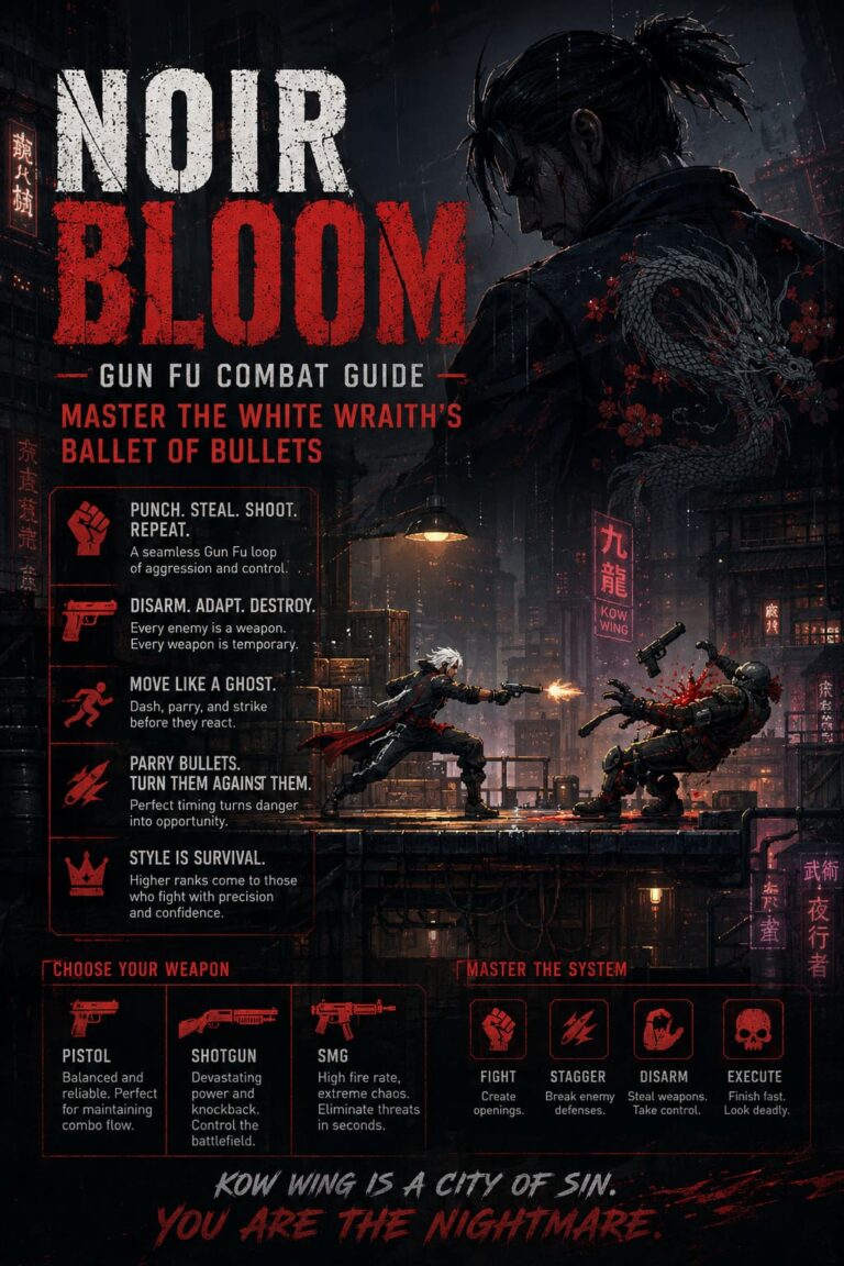 Noir Bloom Gun Fu Combat Guide: Master the White Wraith’s Ballet of Bullets Noir Bloom Gun Fu Combat Guide: Master the White Wraith’s Ballet of Bullets