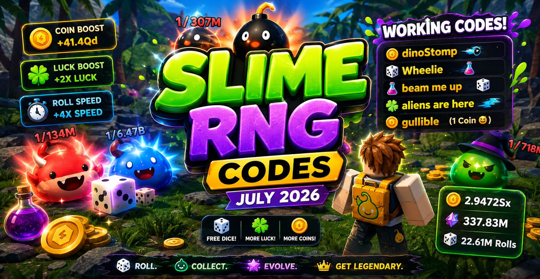 Slime RNG Codes (July 2026): Free Luck Boosts, Coins, and Dice