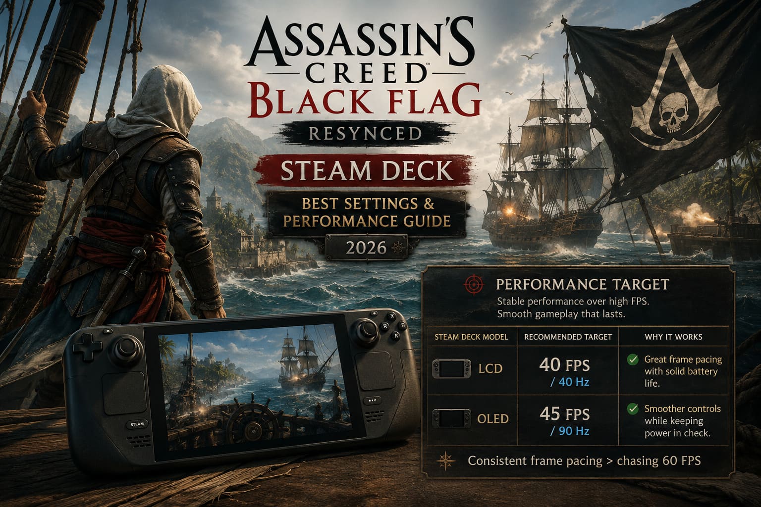 Assassin’s Creed Black Flag Resynced Steam Deck: Best Settings & Performance Guide (2026) Assassin’s Creed Black Flag Resynced Steam Deck: Best Settings & Performance Guide (2026)