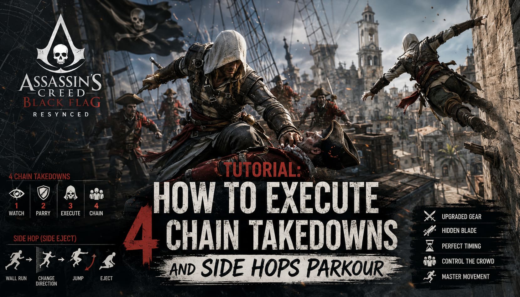 Assassin's Creed Black Flag Resynced Tutorial: How to Execute 4 Chain Takedowns and Side Hops Parkour Assassin's Creed Black Flag Resynced Tutorial: How to Execute 4 Chain Takedowns and Side Hops Parkour