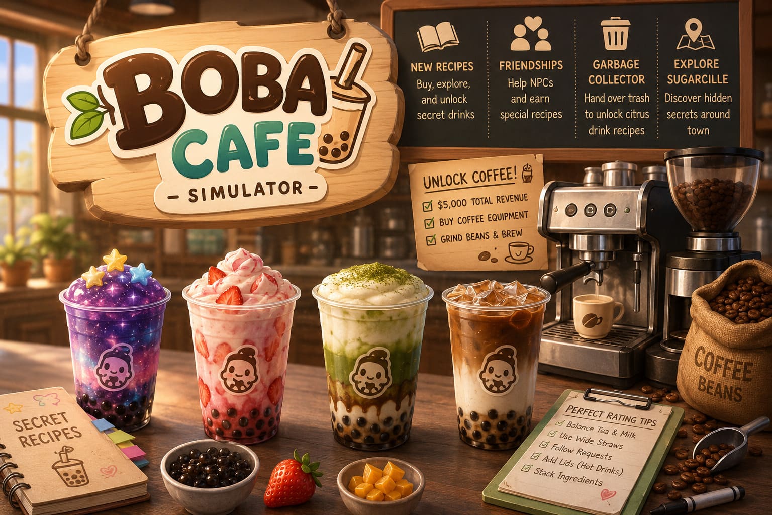 Boba Cafe Simulator Guide: All Secret Drink Recipes & How to Unlock Coffee Drinks