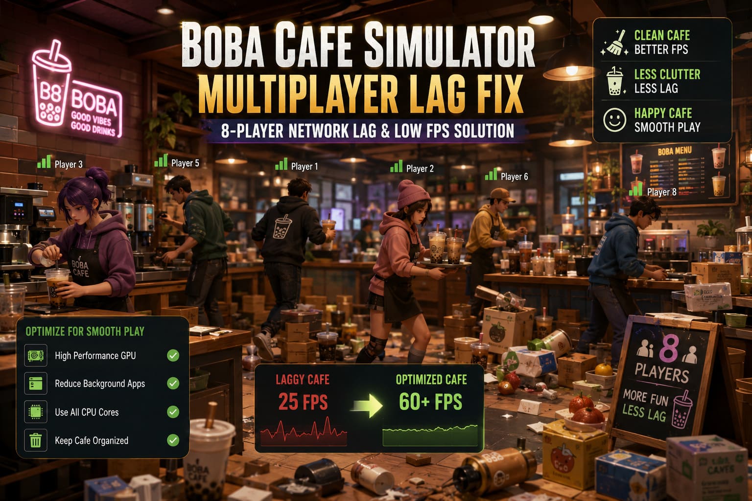 Boba Cafe Simulator Multiplayer Lag Fix: How to Fix 8-Player Network Lag and Low FPS (2026 Guide) Boba Cafe Simulator Multiplayer Lag Fix: How to Fix 8-Player Network Lag and Low FPS (2026 Guide)