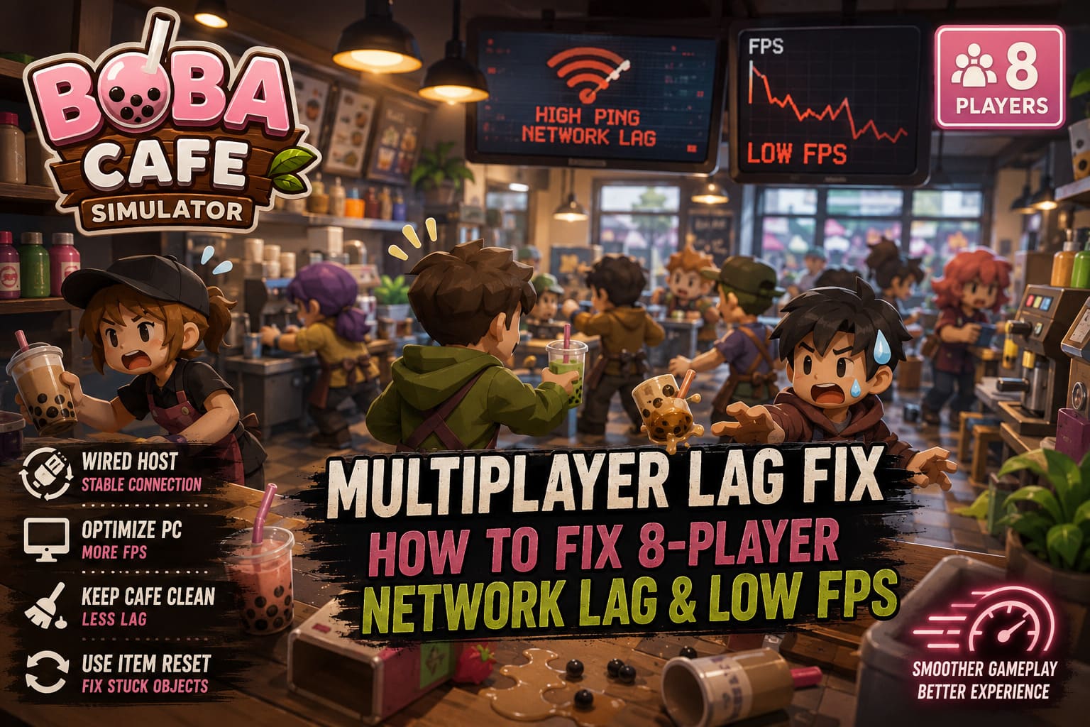 Boba Cafe Simulator Multiplayer Lag Fix: How to Fix 8-Player Network Lag and Low FPS (2026 Guide) Boba Cafe Simulator Multiplayer Lag Fix: How to Fix 8-Player Network Lag and Low FPS (2026 Guide)