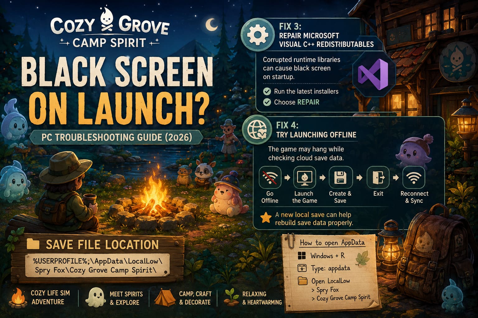 Cozy Grove Camp Spirit Black Screen On Launch & Save File Location: Full PC Troubleshooting Guide (2026) Cozy Grove Camp Spirit Black Screen On Launch & Save File Location: Full PC Troubleshooting Guide (2026)
