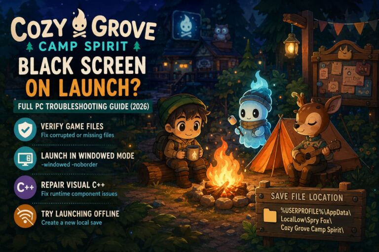 Cozy Grove Camp Spirit Black Screen On Launch & Save File Location: Full PC Troubleshooting Guide (2026) Cozy Grove Camp Spirit Black Screen On Launch & Save File Location: Full PC Troubleshooting Guide (2026)