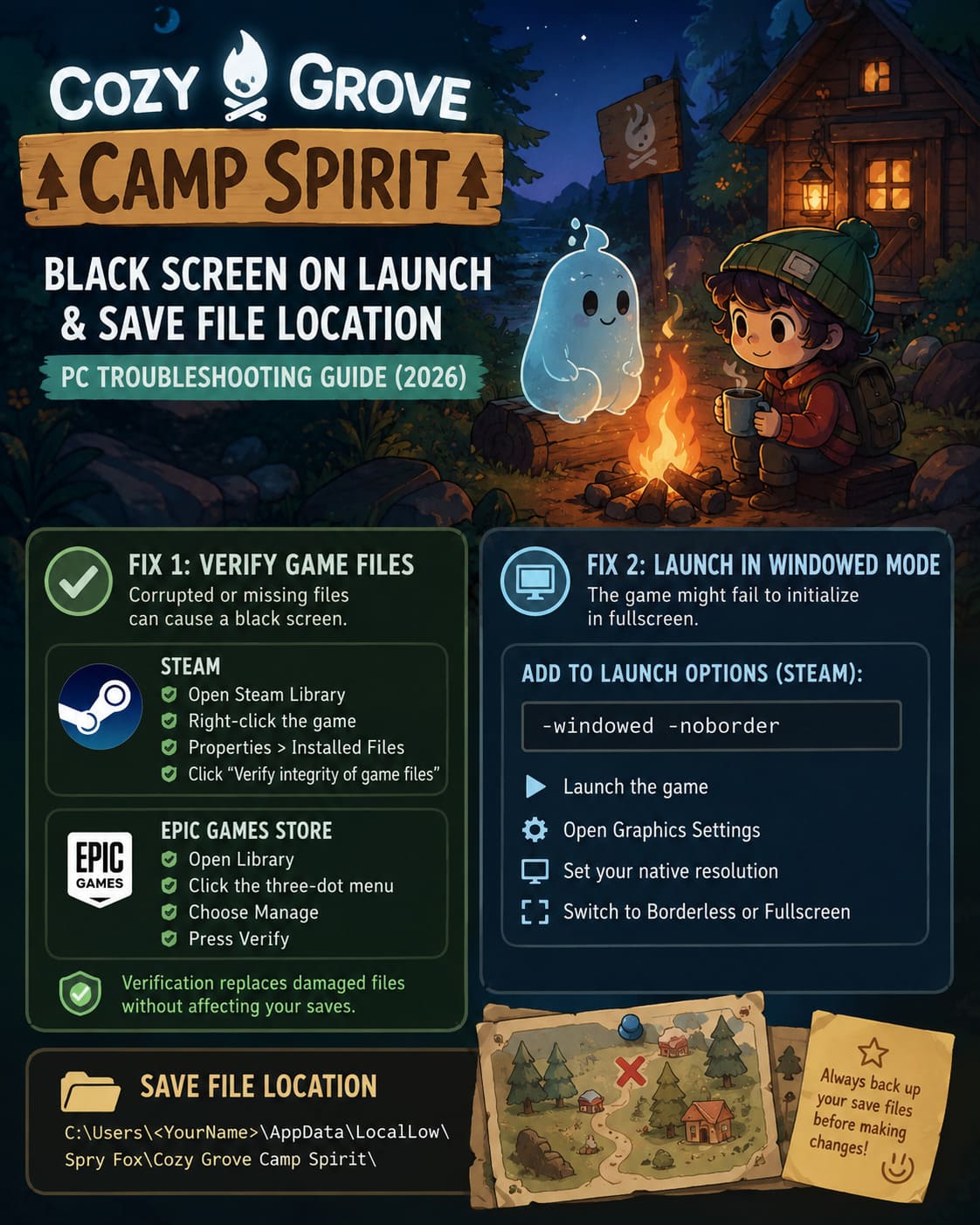 Cozy Grove Camp Spirit Black Screen On Launch & Save File Location: Full PC Troubleshooting Guide (2026) Cozy Grove Camp Spirit Black Screen On Launch & Save File Location: Full PC Troubleshooting Guide (2026)