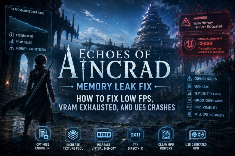 Echoes of Aincrad Memory Leak Fix: How to Fix Low FPS, VRAM Exhausted, and UE5 Crashes Echoes of Aincrad Memory Leak Fix: How to Fix Low FPS, VRAM Exhausted, and UE5 Crashes