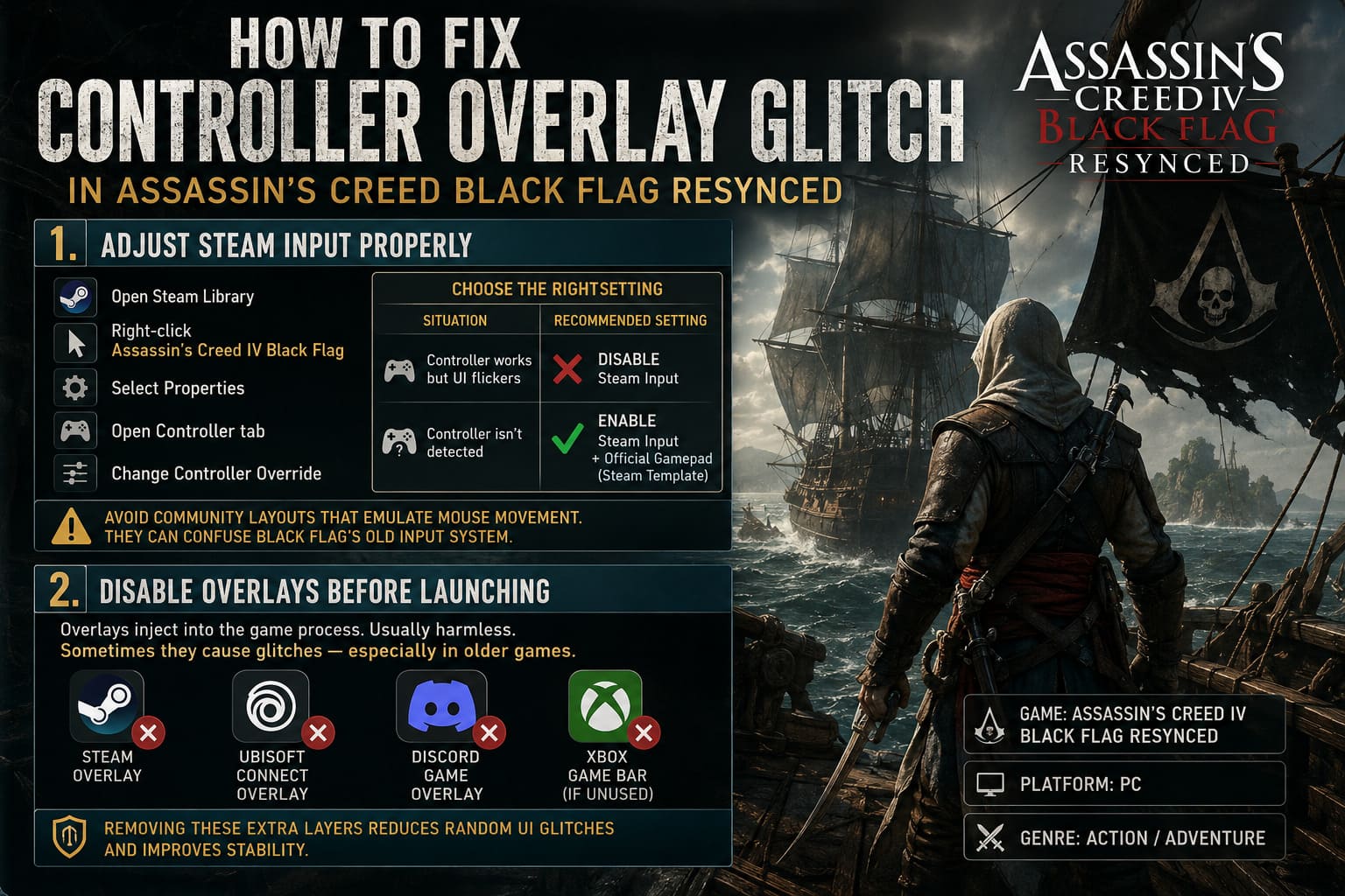How to Fix Controller Overlay Glitch in Assassin's Creed Black Flag Resynced (PC Guide) How to Fix Controller Overlay Glitch in Assassin's Creed Black Flag Resynced (PC Guide)