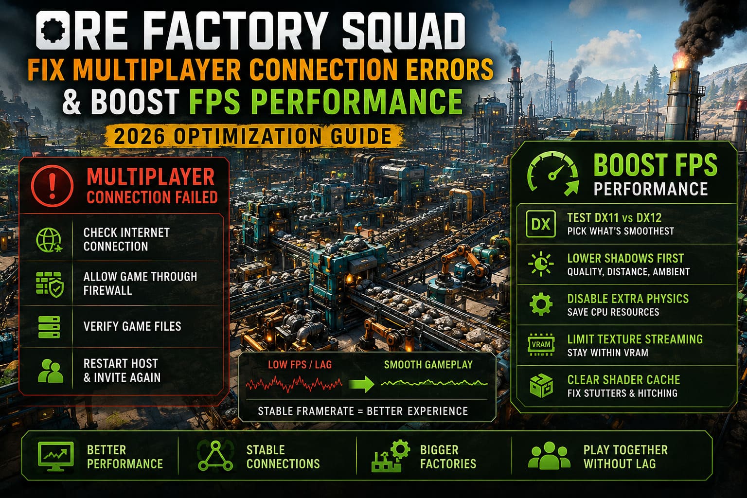 How to Fix Ore Factory Squad Multiplayer Connection Failed Error and Low FPS Lag (2026 Optimization Guide) How to Fix Ore Factory Squad Multiplayer Connection Failed Error and Low FPS Lag (2026 Optimization Guide)
