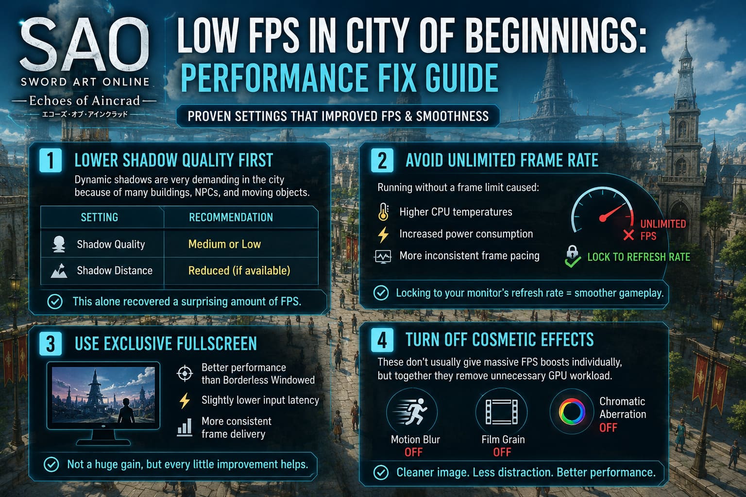 SAO Echoes of Aincrad Low FPS in City of Beginnings: Performance Fix Guide SAO Echoes of Aincrad Low FPS in City of Beginnings: Performance Fix Guide