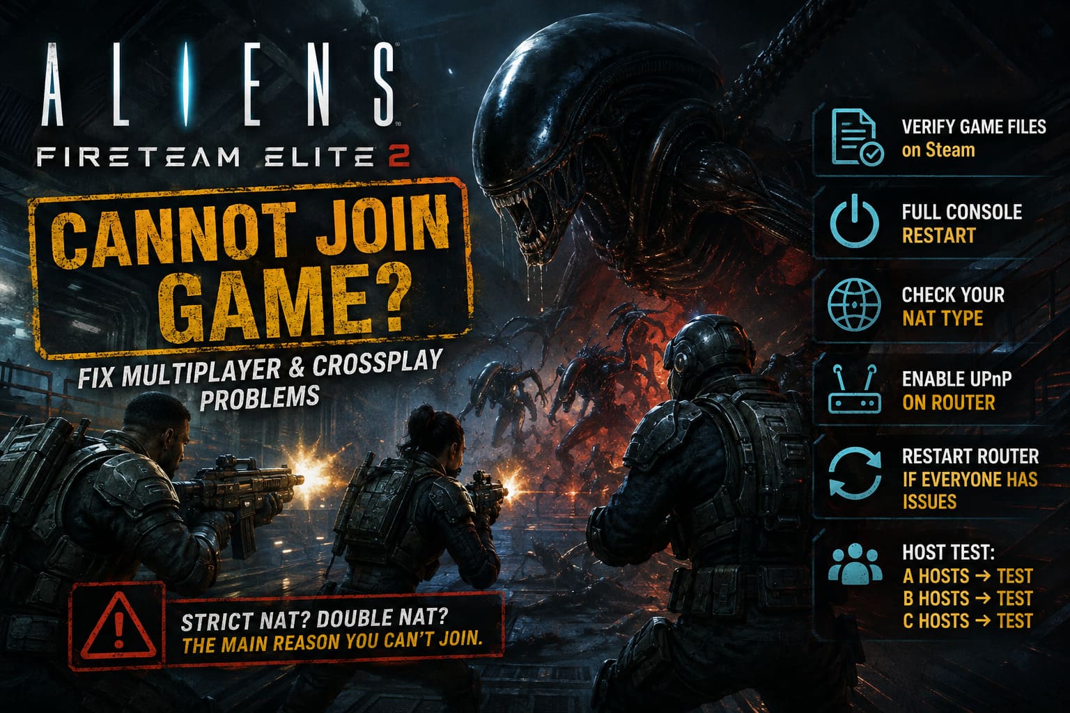 How to Fix "Cannot Join Game" in Aliens Fireteam Elite 2: Multiplayer & Crossplay Solutions How to Fix "Cannot Join Game" in Aliens Fireteam Elite 2: Multiplayer & Crossplay Solutions