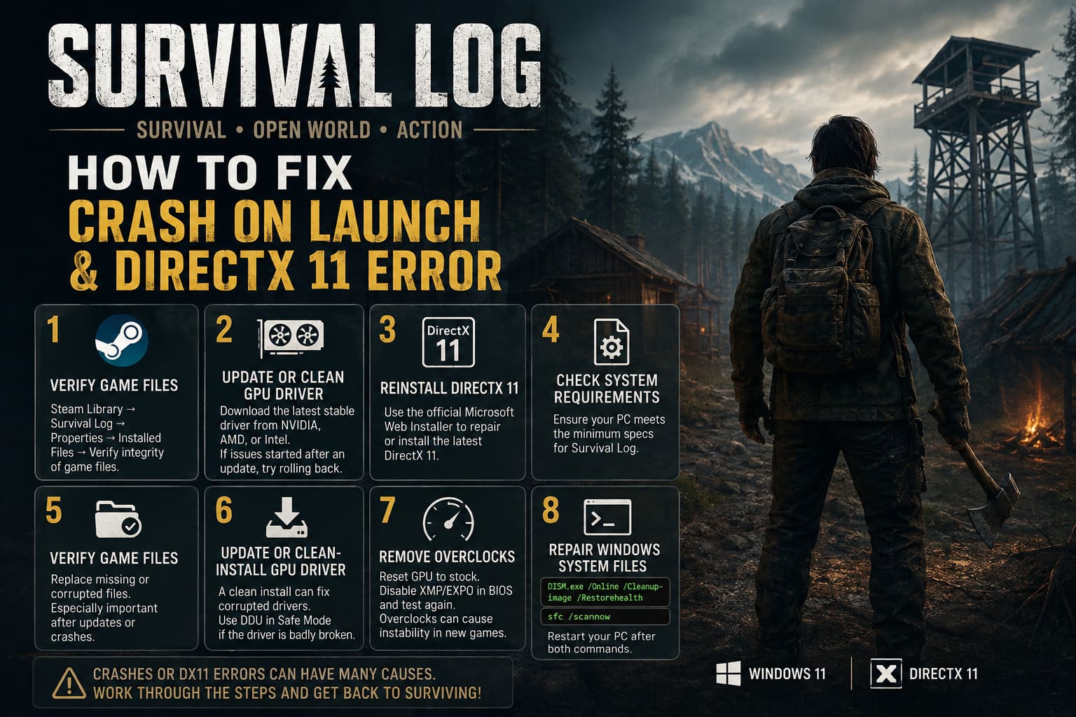 How to Fix Survival Log Crash on Launch and DirectX 11 Error on Windows 11 How to Fix Survival Log Crash on Launch and DirectX 11 Error on Windows 11