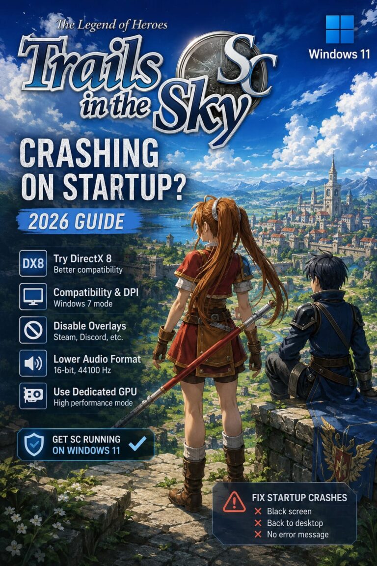 How to Fix Trails in the Sky SC Crashing on Startup Windows 11 (2026 Guide) How to Fix Trails in the Sky SC Crashing on Startup Windows 11 (2026 Guide)