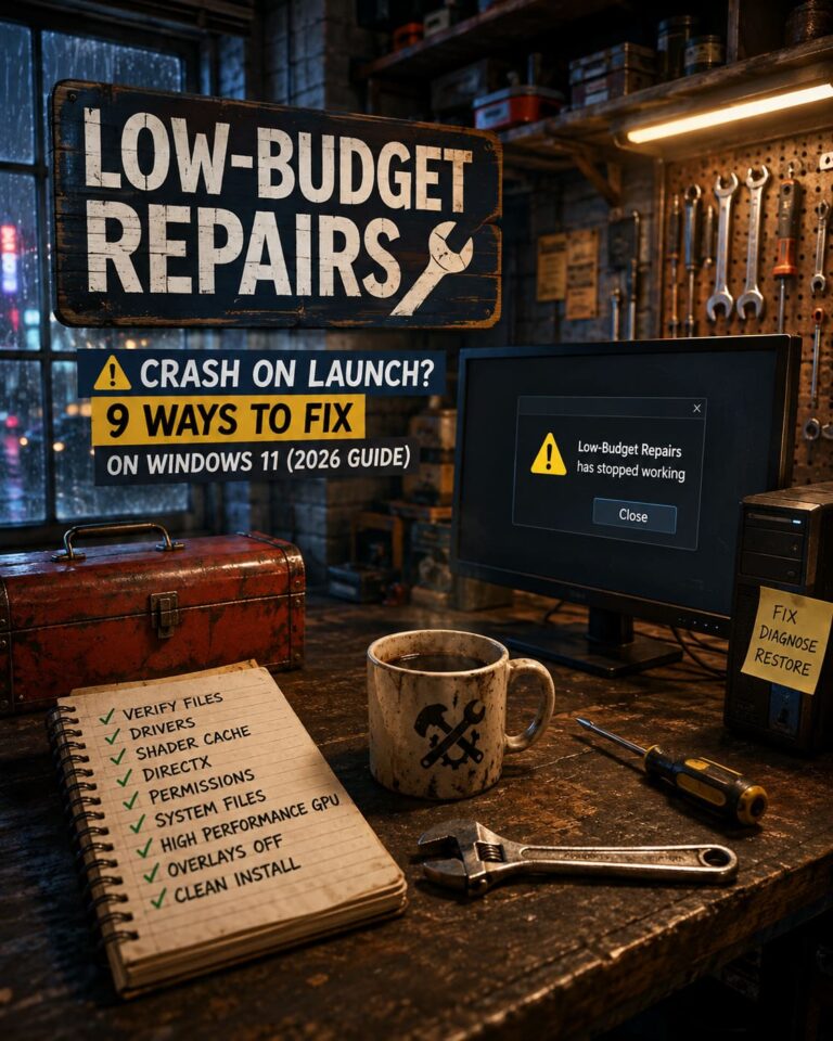 Low-Budget Repairs Crash on Launch: 9 Ways to Fix on Windows 11 (2026 Guide)
