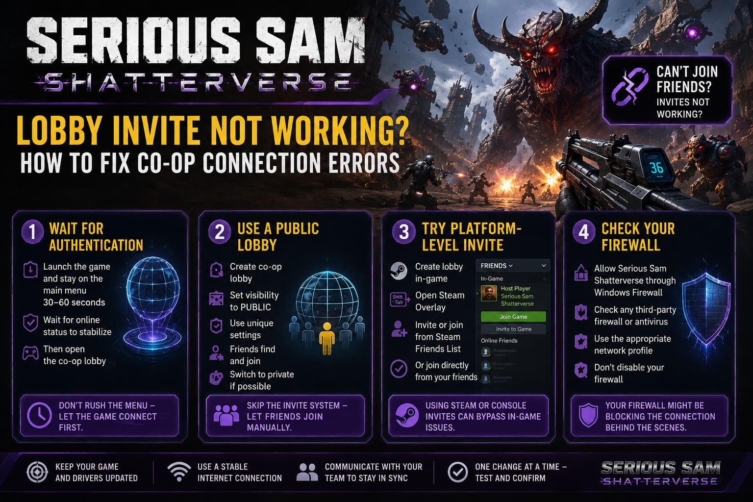 Serious Sam Shatterverse Lobby Invite Not Working Glitch: How to Fix Co-op Connection Errors Serious Sam Shatterverse Lobby Invite Not Working Glitch: How to Fix Co-op Connection Errors