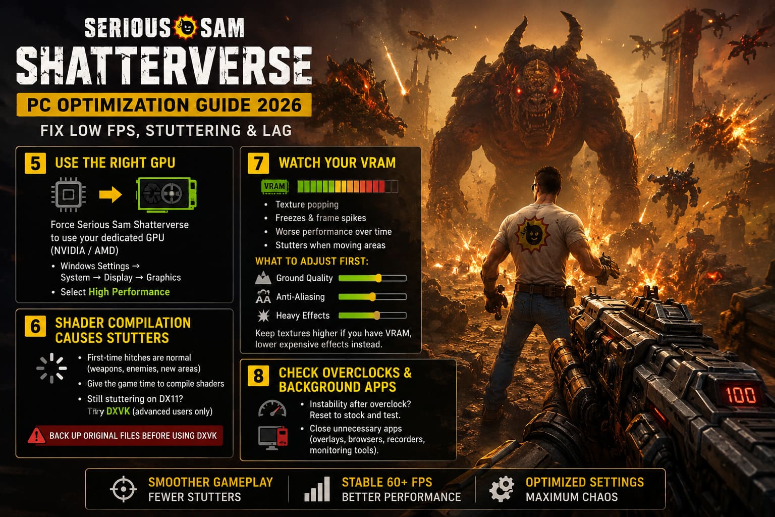 Serious Sam Shatterverse Low FPS, Stuttering & Lag Fix: 2026 PC Optimization Guide Serious Sam Shatterverse Low FPS, Stuttering & Lag Fix: 2026 PC Optimization Guide