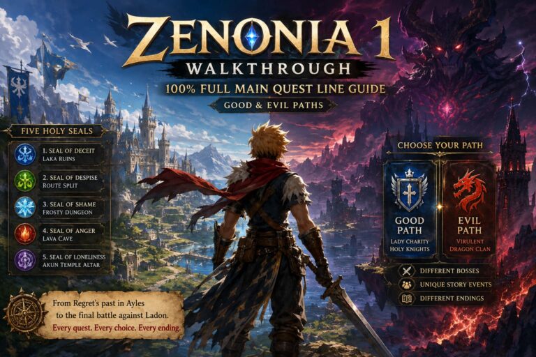 Zenonia 1 Walkthrough: 100% Full Main Quest Line Guide (Good & Evil Paths) Zenonia 1 Walkthrough: 100% Full Main Quest Line Guide (Good & Evil Paths)