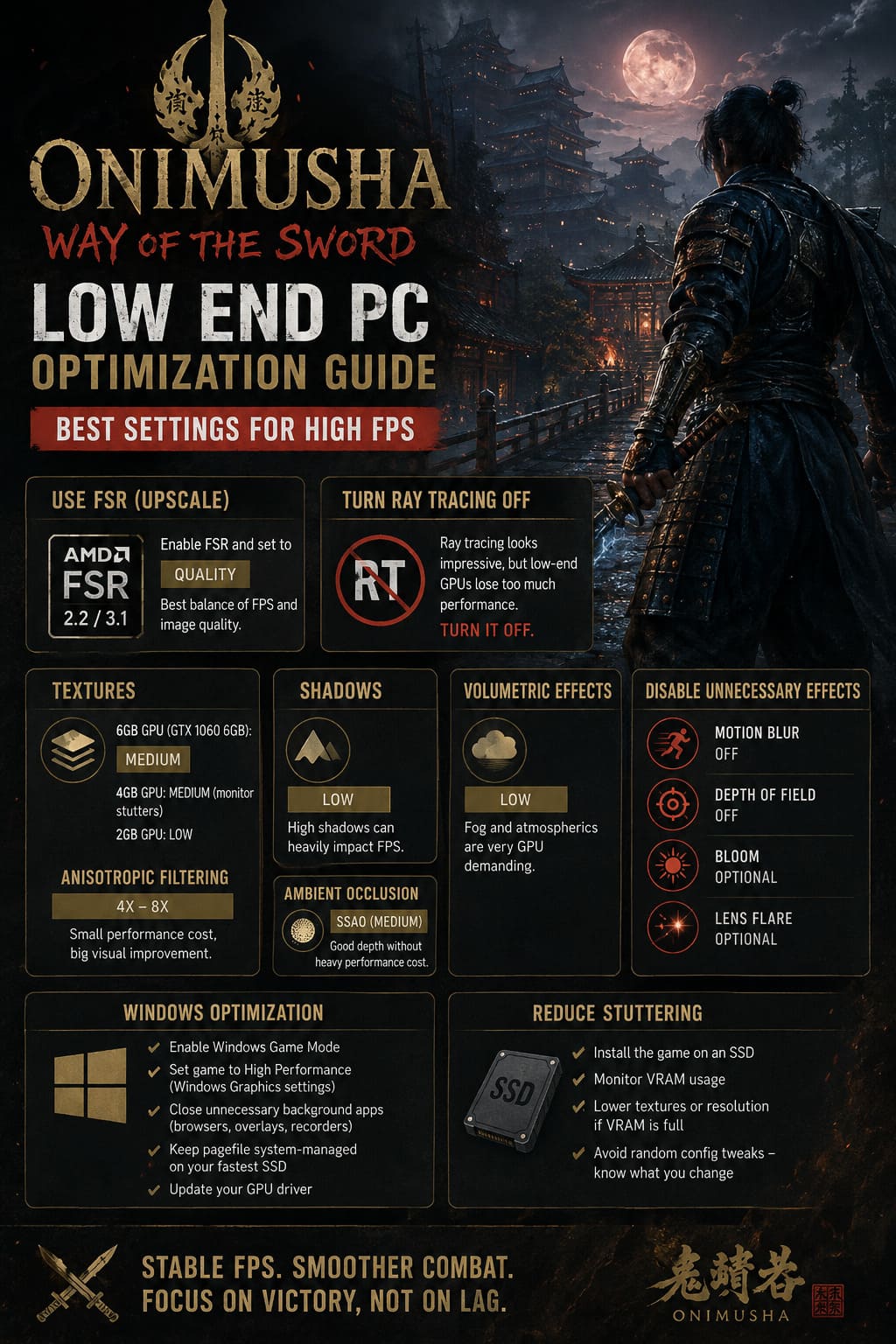 Onimusha Way of the Sword Low End PC Optimization Guide: Best Graphics Settings for High FPS Onimusha Way of the Sword Low End PC Optimization Guide: Best Graphics Settings for High FPS