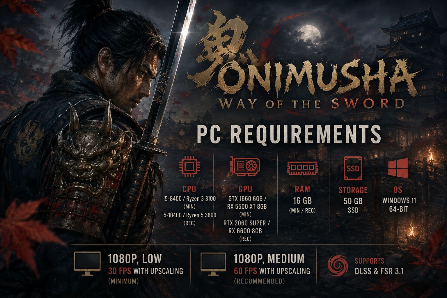 Onimusha Way of the Sword PC Requirements: Minimum Specs, SSD & Download Size Revealed Onimusha Way of the Sword PC Requirements: Minimum Specs, SSD & Download Size Revealed