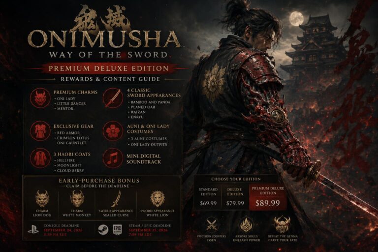 Onimusha Way of the Sword Premium Deluxe Edition: Rewards and Content Guide (2026) Onimusha Way of the Sword Premium Deluxe Edition: Rewards and Content Guide (2026)