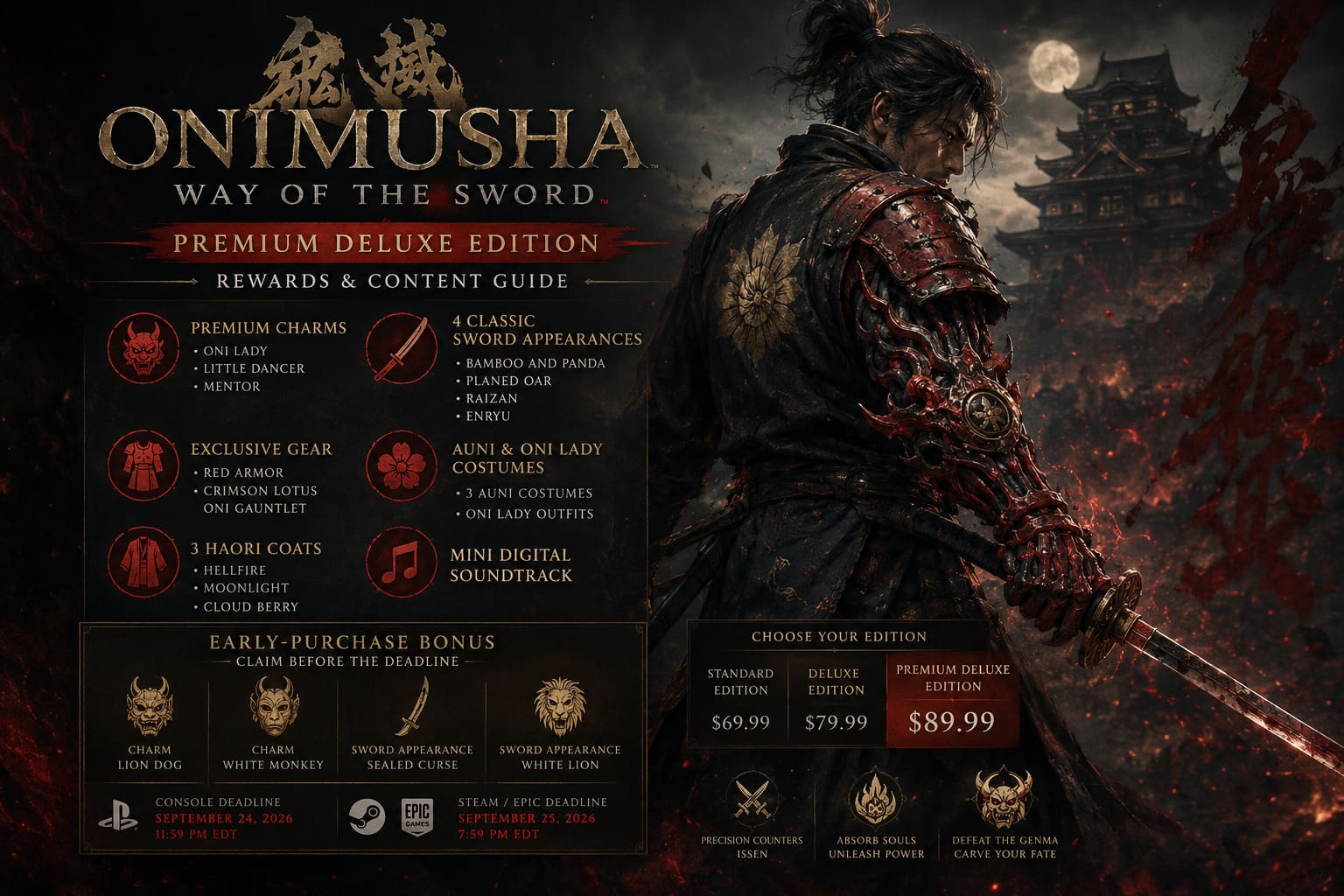 Onimusha Way of the Sword Premium Deluxe Edition: Rewards and Content Guide (2026) Onimusha Way of the Sword Premium Deluxe Edition: Rewards and Content Guide (2026)